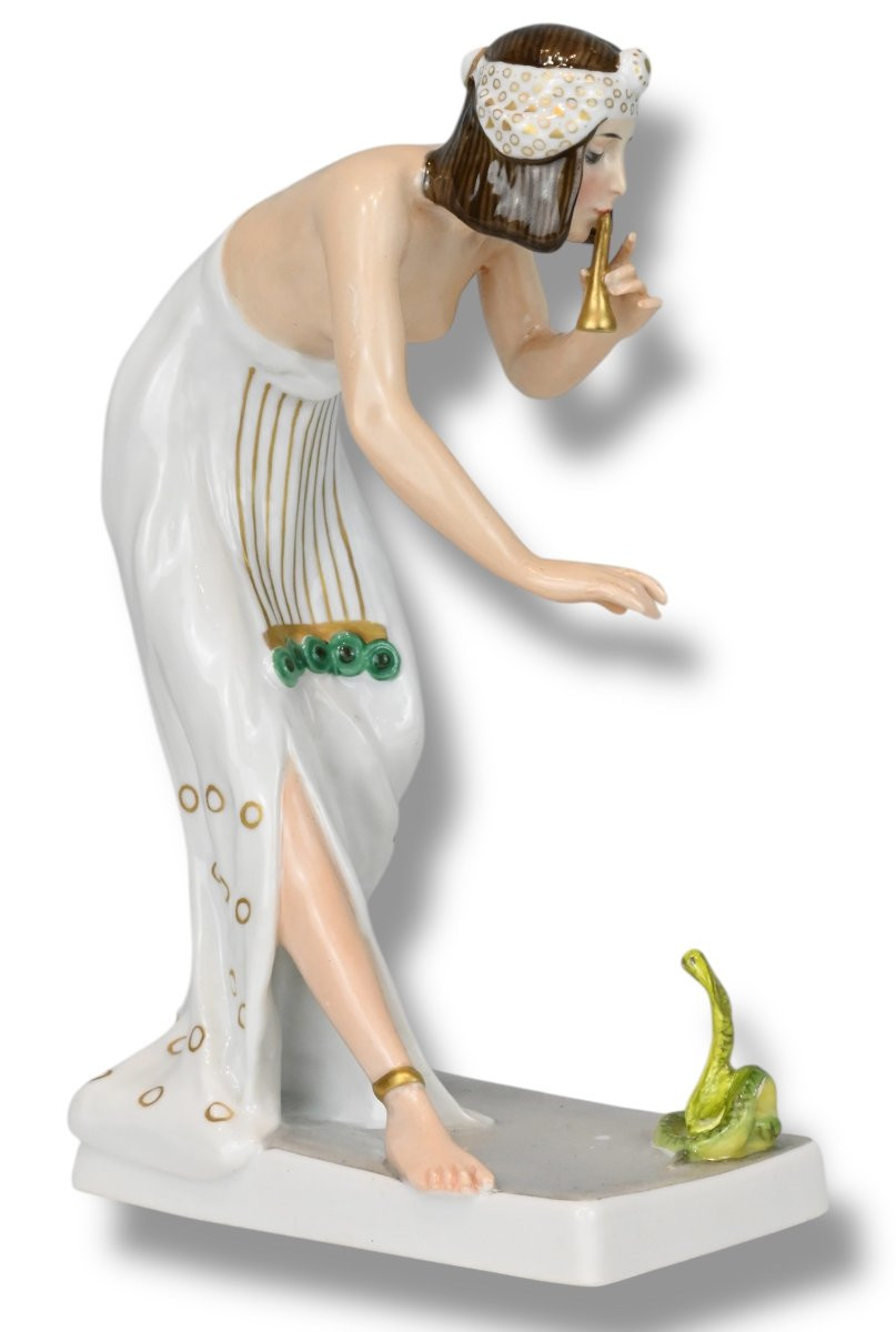 Rosenthal - Incantatrice di serpenti In Porcellana Policroma - Germania Anni 20-photo-1